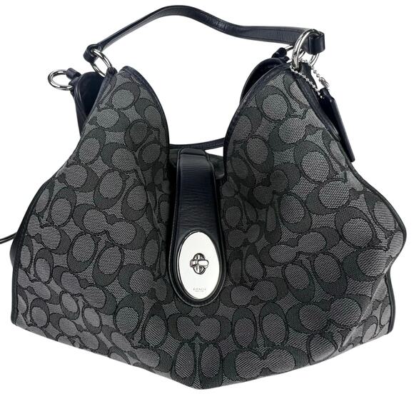 EUC Coach Outline SIGNATURE Carlyle Shoulder Bag BLACK SMOKE Silver Accents - Picture 1 of 12